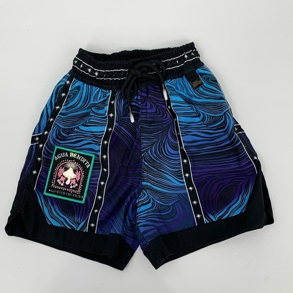 Agua Bendita Luke Eter swim shorts trunks blue purple swirl patch boys new 2T - Picture 1 of 4